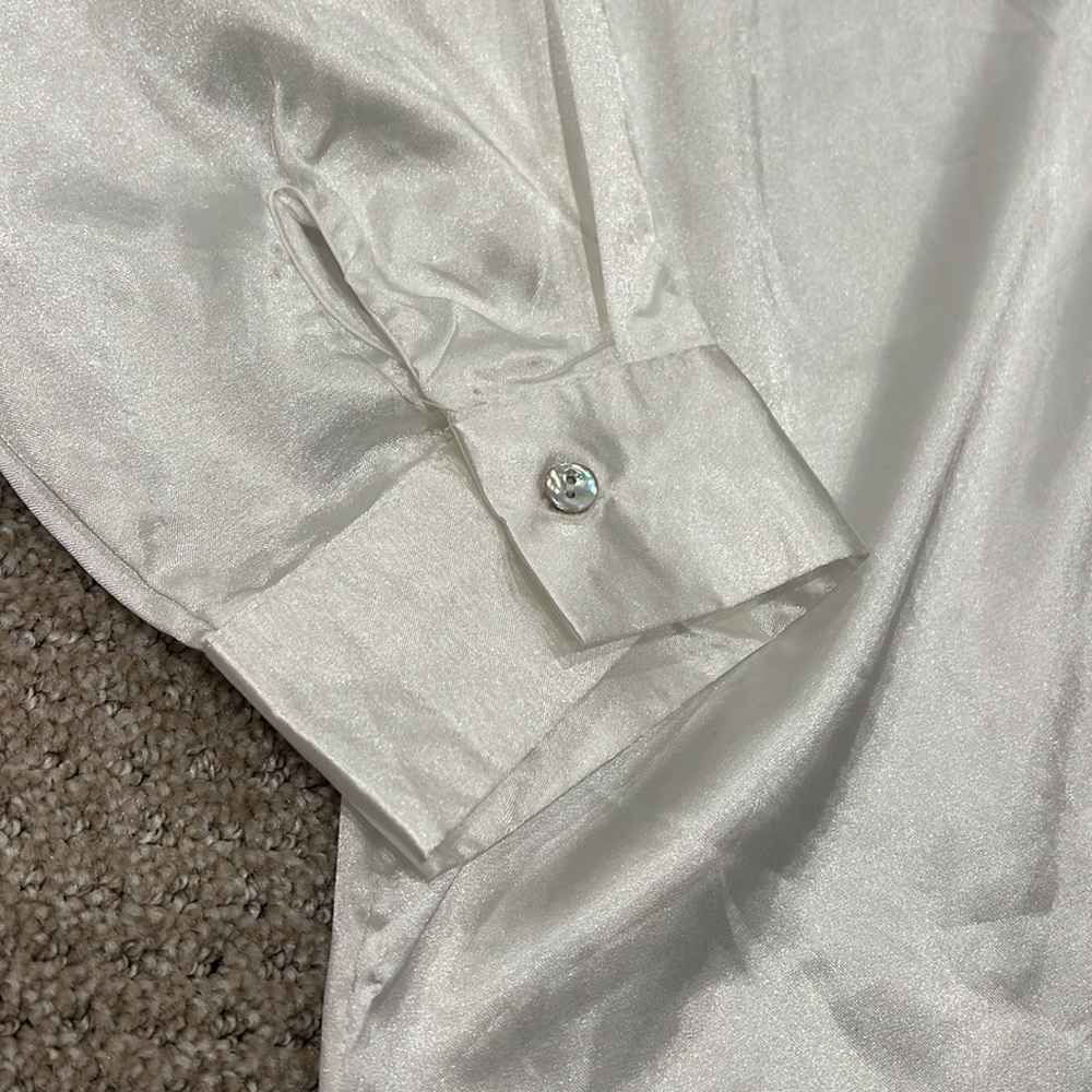 Vintage Satin White Button Up With Abalone Shells… - image 2